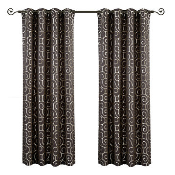 Set of 2 Pair Tuscany Top Grommet Window Curtain Panels Abstract Jacquard 