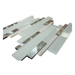 White Glass and Marble Silver Aliminum Stone Glass Mosaic Tile Random Z Pattern - Home Accessories & Decor