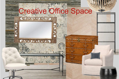 Ejemplo de despacho tradicional renovado con paredes blancas, escritorio independiente y suelo marrón