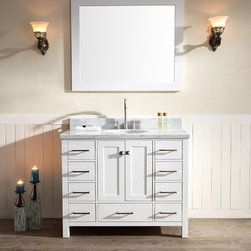 43 inch Single Sink Bathroom Vanity Set White Finish, Carrara White Marble Top - Bathroom Vanities And Sink Consoles