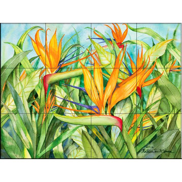 Tile Mural, Birds Of Paradise by Kathleen Parr Mckenna