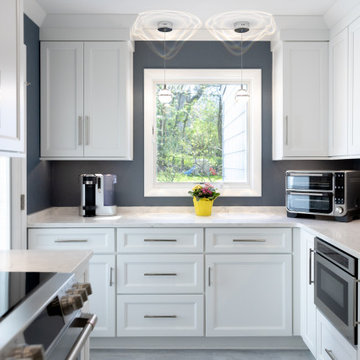 Custom White Kitchen with Calacatta Azulean Quartz Countertops