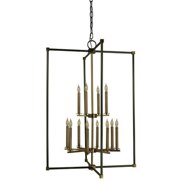 Framburg Lexington 12-Light Foyer Light, Mahogany Bronze, Antique Brass