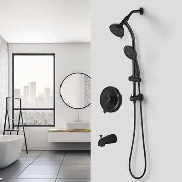 No-drill slide bar combination With 7-function hand shower, Matte Black，