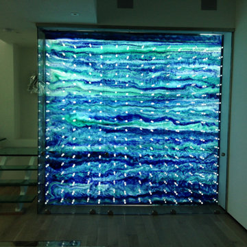 Blue Backsplash Wine Cellar