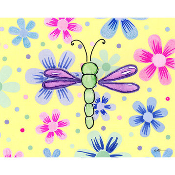 Funky Flower-Dragonfly, Ready To Hang Canvas Kid's Wall Decor, 20 X 24