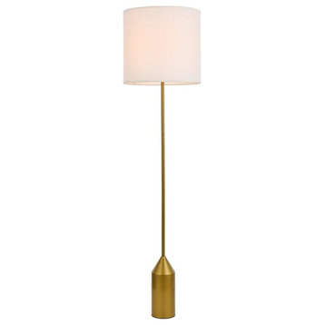 Living District Ines 1-Light Mid-Century Metal Floor Lamp in Brass and White