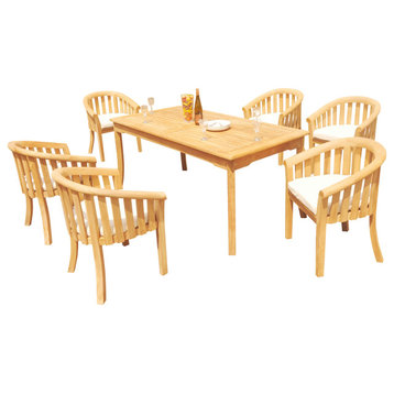 7-Piece Outdoor Teak Dining Set: 83" Rectangle Table, 6 Lenong Arm Chairs