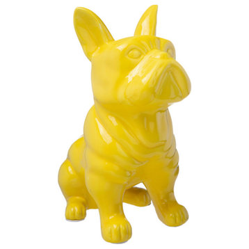 Ceramic Sitting French Bulldog Figurine, Yellow