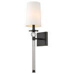 Z-LITE - Z-LITE 805-1S-MB 1 Light Wall Sconce, Matte Black - Z-LITE 805-1S-MB 1 Light Wall Sconce,Matte Black From our Z studio, these stylish detailed sconces, each available in several finishes, sure to add flair in any room in today�s home.Style: transitional, traditional, coastal Sleek, Classical, ModernFrame Finish: Matte BlackCollection: MiaShade Finish/Color: WhiteFrame Material: Steel + CrystalShade Material: FabricActual Weight(lbs): 3Dimension(in): 5.5(W) x 24.5(H) x 7(L)Bulb: (1)60W Candelabra Base(Not Included),DimmableVanity/Sconce Dual Mount (up and Down): NoUL Classification: CUL/cETLuUL Application: Dry