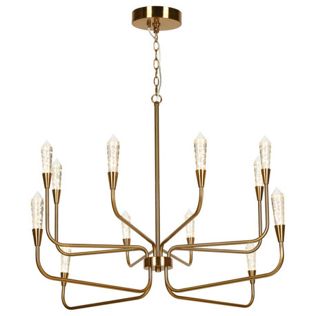 LNC Syringodium 12-Light Brass Modern Candle-Style LED Chandelier