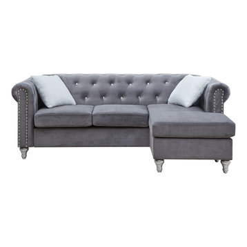 Raisa Tufted Velvet Sofa Chaise, Grey