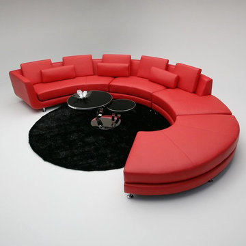 Contemporary Curved Sectional Sofa in Red Leather
