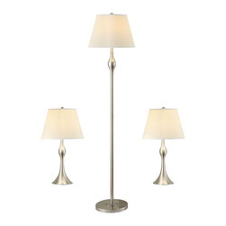 Transitional Brushed Nickel Lamps Set ( 3 PC) - Table Lamps
