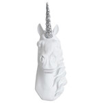 White Faux Taxidermy - Mini Faux Unicorn Head Wall Mount Sculpture, Silver Glitter Antlers - The Binx Unicorn Head Wall Mount