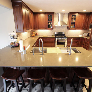 5' Galley Workstation with Flat Panel Cherry Cabinets and Quartz Countertops