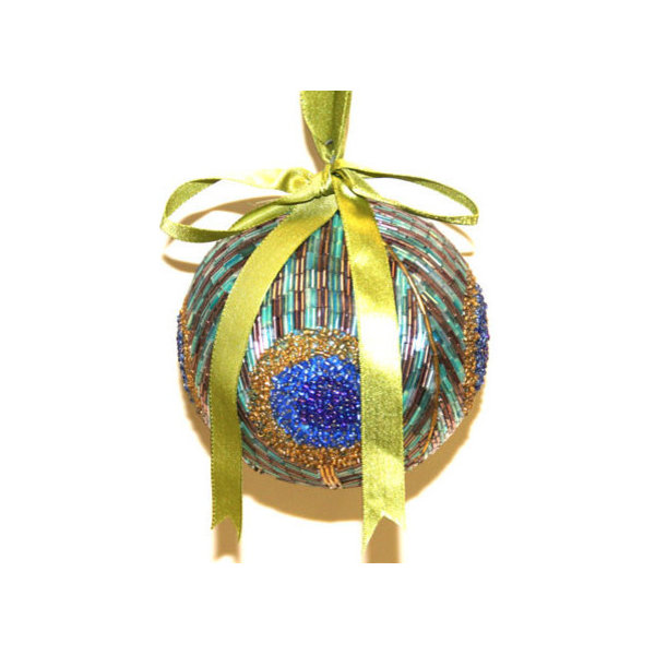 Peacock Bulb Ornament Beaded D3