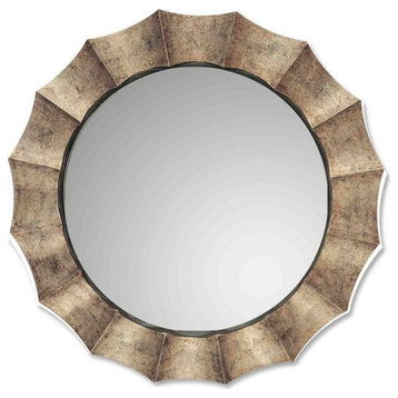 Modern Scalloped Edge Mirror in Burnished Champagne Unique Frame and Black