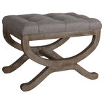 Cortesi Home - Cortesi Home Falmouth X-Bench Ottoman With Solid Wood Legs, 17", Beige Fabric - Cozy contemporary style with a rustic twist comes to life with this traditional-esque beige ottoman from Cortesi Home. The light colored tufted cushion paired with the weathered wooden legs are the perfect addition to any decor. The high density foam cushion is stylish yet comfortable, making the ottoman perfect as extra seating for unexpected guests, or a place to put your feet up after a long day.