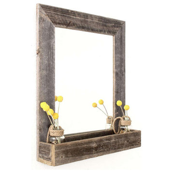 Rustic Weathered Gray Reclaimed Wood Plank Mirror With Shelf