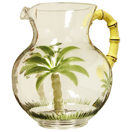 Palm Tree Serving Pitcher With Bamboo Handle