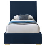 Meridian Furniture - Crosby Linen Upholstered Bed, Navy, Twin - Breathe new life into a tired bedroom with the addition of this Crosby linen textured bed. This elegant bed features a tall headboard for a stunning look that is oozing with midcentury modern design elements. The neutral fabrica rich navy linen textured upholstered from head to footpairs easily with any number of color schemes. An ideal option for any room where minimalism is the order of the day, this bed comes with both gold and chrome legs for a custom look.