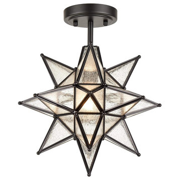 Moravian Star Semi Flush Mount Ceiling Light, Seeded Glass