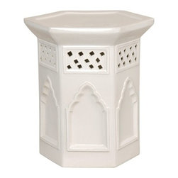 White Moroccan Hex Garden Stool - Accent And Garden Stools