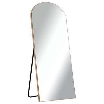 Arched Full Length Wood Framed Floor Mirror, Gold, 71"x27.5"