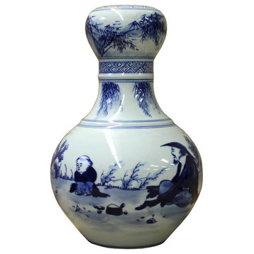 Chinese Blue White Porcelain Scenery Suantouping "Garlic-mouth" Vase cs2505