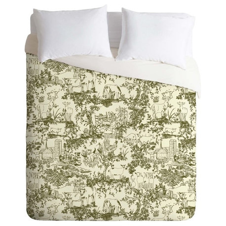 Deny Designs Rachelle Roberts Farm Land Toile In Vintage Green Duvet Cover - Lig