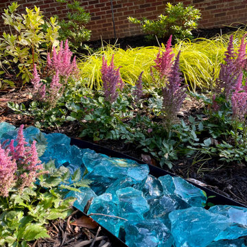Blue Slag Glass and Astilbe