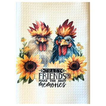 Chickens and Sunflowers Crazy Friends Microfiber Waffle Weave Kitchen Dish