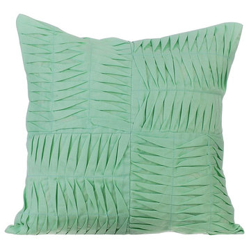 Pintuck Western Throw Pillows Pastel Green 20"x20" Cotton, Green Pintuck Blocks