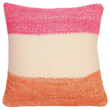 Marl Moss Striped Cotton knit pillow, Burnt Orange, Natural, and Fuchsia