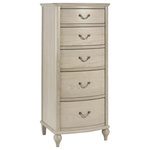 Bentley Designs - Bordeaux Chalked Oak 5-Drawer Tall Chest - Bordeaux 5 Drawer Tall Chest of Drawers vaunts a certain elegance and refinement that brings a sense of subtle sophistication to any home. The range features a wide choice of cabinets featuring gently bowed fronts, soft curved frames and delicate turned legs. The range boasts Blum soft-closing drawers for that extra refinement and pull out shelves for a superior customer experience
