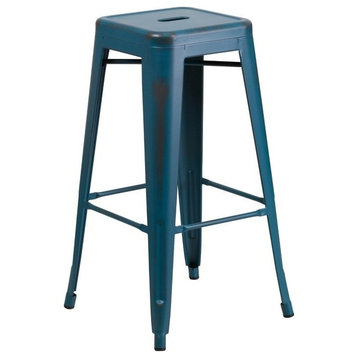 Bowery Hill 30" Industrial Metal Dining Bar Stool in Kelly Blue Teal