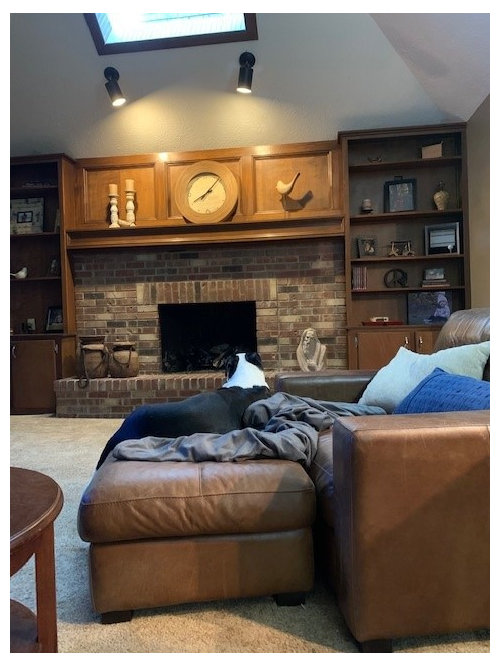 HELP Dark wood built ins, brick fireplace, dark furniture, no windows!