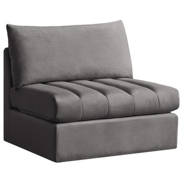 Jacob Velvet Upholstered Modular Armless Chair, Grey