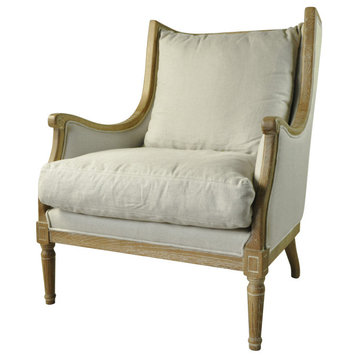 Warren Chair, Wood, Antique White; Fabric, Linen