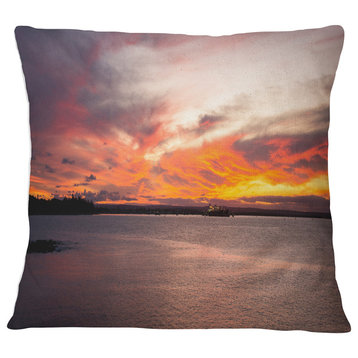 Yellow Sky Over Calm Sydney Coast Seashore Throw Pillow, 18"x18"