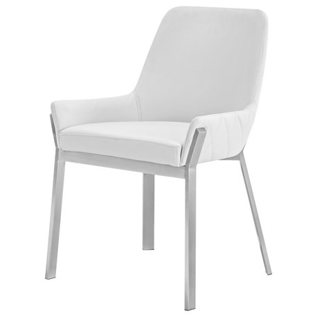 Modrest Ganon Modern White and Brushed Stainless Steel Dining Chair