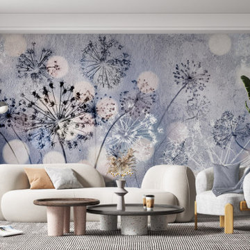 Abstract composition of dandelions and leaves wall mural wallpaper