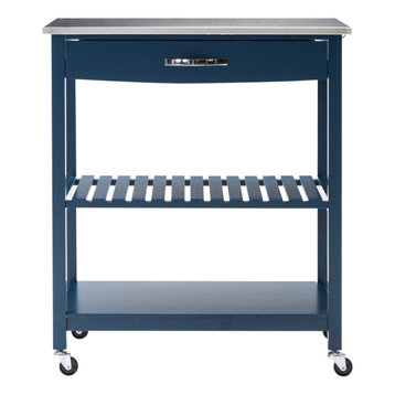 Holland Kitchen Cart With Stainless Steel Top, Navy Blue