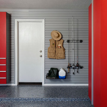 Garages- Pewter and Red Cabinets