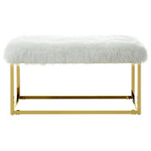 55 White End of Bed Bench, Modern Faux Fur Upholstered Ottoman Bench Seat  with Gold Legs, Fuzzy Long Bench for Bedroom Living Room Foyer Indoor