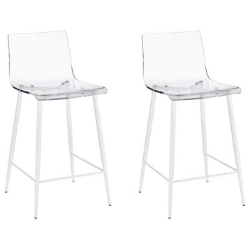 A La Carte Clear Acrylic Counter Stools With White Metal Base