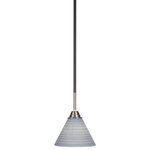 Toltec Lighting - Paramount Mini Pendant, Matte Black & Brushed Nickel, 7" Gray Matrix - Enhance your space with the Paramount 1-Light Mini Pendant. Installation is a breeze - simply connect it to a 120 volt power supply and enjoy. Achieve the perfect ambiance with its dimmable lighting feature (dimmer not included). This pendant is energy-efficient and LED-compatible, providing you with long-lasting illumination. It offers versatile lighting options, as it is compatible with standard medium base bulbs. The pendant's streamlined design, along with its durable glass shade, ensures even and delightful diffusion of light. Choose from multiple finish, color, and glass size variations to find the perfect match for your decor.
