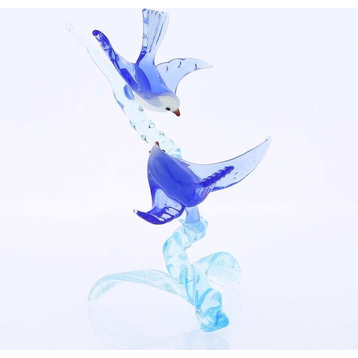 GlassOfVenice Murano Glass Birds on a Branch - Blue