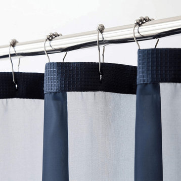 Navy Modern Grid Shower Curtain and Liner Set